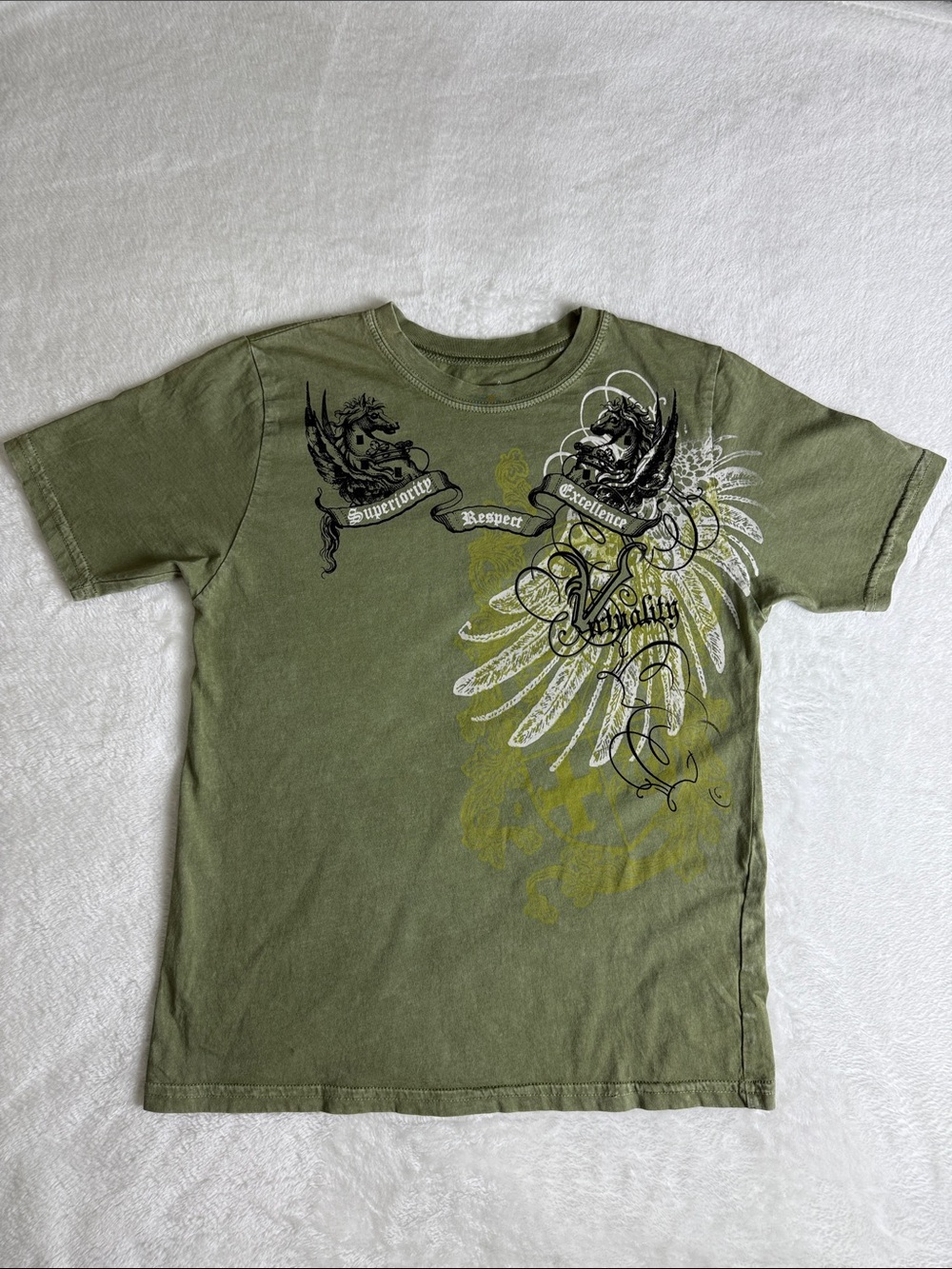 Kids Olive 100% cotton Graphic Short Sleeve Tee